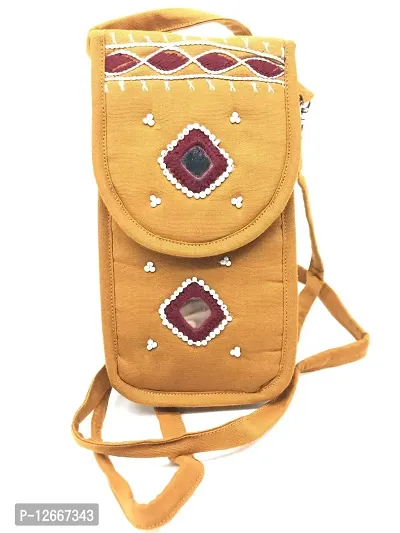 SriShopify handicrafted crossbody mobile bags for women sling bags stylish phone purse for girls Banjara purse Cotton Pouch(Original Mirror work Beads Thread Work handcrafted sling bags Small)