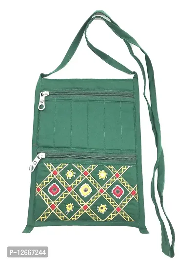 srishopify handicrafts Girl's Crossbody Bags Stylish Sling Embroidered Crossbody Bags, Green (Medium 11x7.5 inch Mirror Work Thread)