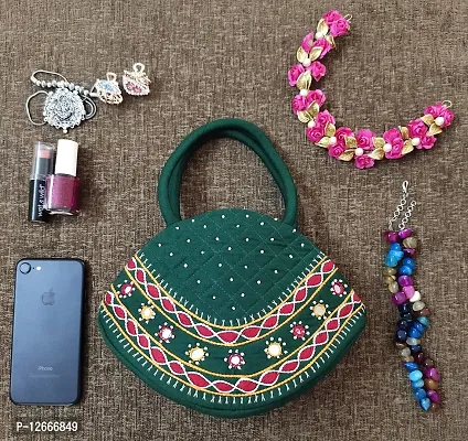 srishopify handicrafts Women Handmade Beautiful and Traditional Banjara bag Small size Hobo bag for ladies hand held bag green 9.5x6.5x3.5 inch-thumb3