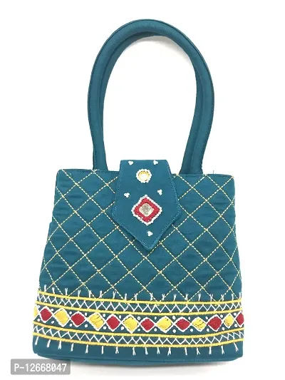 srishopify handicrafts Women Top Handle Bags SMALL Size Stylish Traditional Purse Girls Mini Hand Bag Girls Merry Christmas Gift Items 7.5 Inch | Handmade Rama Green Color-thumb0