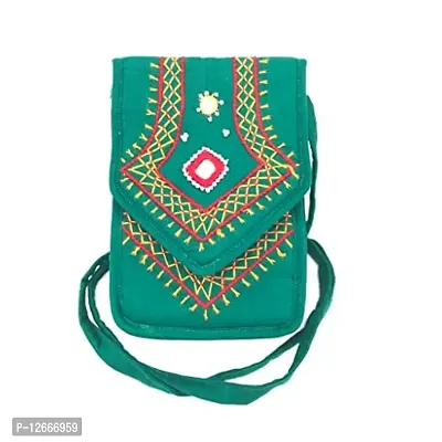 srishopify handicrafts Women's Crossbody Cell Phone Holder Pocket Wallet Purse Sling Hand Clutch Bag ( Turquoise Blue )