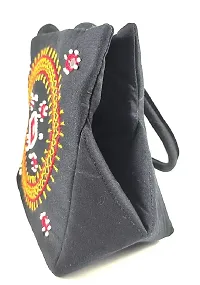 srishopify handicrafts Women Handbag Small Size designer handmade Mini bucket Bags Purse Cotton black colour bag (9x6x4 Inch original Beads Thread Work Handcraft)-thumb3