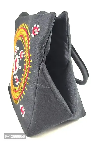 srishopify handicrafts Women Handbag Small Size designer handmade Mini bucket Bags Purse Cotton black colour bag (9x6x4 Inch original Beads Thread Work Handcraft)-thumb4