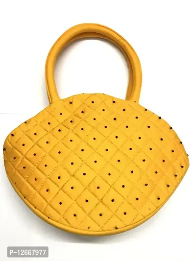 srishopify handicrafts Women Handbag MINI Handle Bag Banjara Traditional Hand Purse Cotton handmade (Small 6.5x9.5 Inch original Mirrors Beads and Thread Work Handcraft Pouch hand held bag) (Yellow)-thumb2