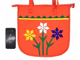 srishopify handicrafts Cotton Tote Bag for Women, Shoulder Bag with Inner Zip Pocket, Floral Embroidered Handbag for Shopping, Travel, Work, Beach Anniversary Gift Items 13 Inch Orange-thumb1