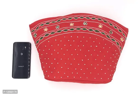 srishopify handicrafts Handicraft Cotton Fabric Handbags Hobo Bag for Women Office Bag Ladies Shoulder Top Handle Bag Marriage Gifts 9 Inch Red-thumb2