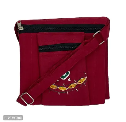 Srishopify Handicrafts Womens Sling Bag| Cross Bags Adjustable Strap| Canvas Fabric Travel Bag | Multipurpose Utility Bag Rakhi Gifts for Sister 8 Inch Maroon-thumb0