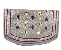 srishopify handicrafts Women?s Hand purse Banjara Traditional Clutches with phone pocket, Cotton handmade Hand Purse ladies wallet (Medium 8.5 Inch, Gray, Mirror, Beads and Thread Work Handcraft)-thumb4