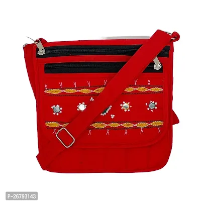 Srishopify Handicrafts Mobile Sling Bag For Women with Adjustable Strap Stylish| Small Crossbody Side Bag| Traditional Cotton Embroidered Gifts For Mom 8 Inch Red