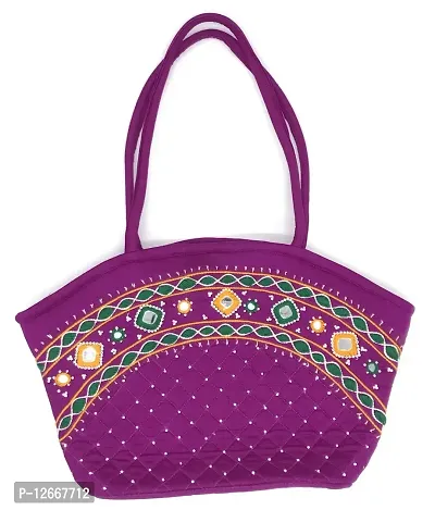 SriShopify Handmade bags for women zipper Tote Shoulder Handbags Traditional Basket bag (Medium Size 9x13x3 ich Hand Embroidery beads original Mirror work) (Magenta)