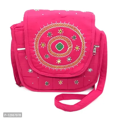 srishopify handicrafts Handmade Ladies Sling Bag |Sling Cross Body Bag for Women Makeup Bag Girls Shoulder Bag With Adjustable Strap Gifts for Mother 12 Inch Pink-thumb0