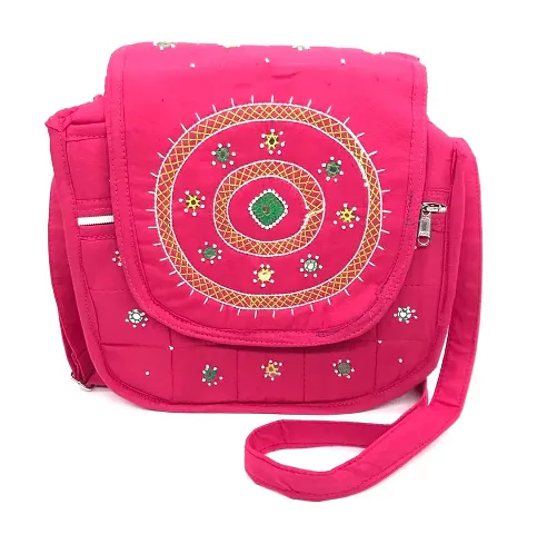 srishopify handicrafts Handmade Ladies Sling Bag |Sling Cross Body Bag for Women Makeup Bag Girls Shoulder Bag With Adjustable Strap Gifts for Mother 12 Inch Pink