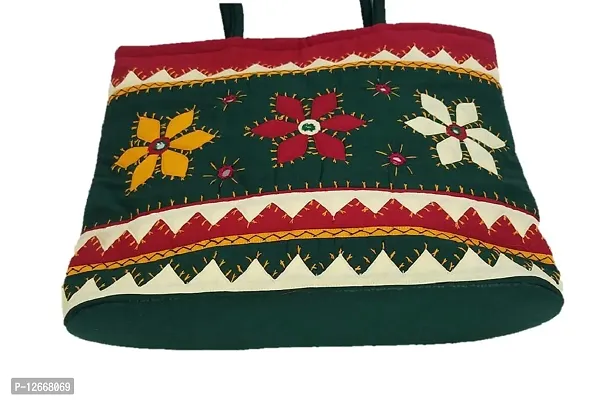 SriShopify Womenrsquo;s Handbag Banjara Traditional Shoulder bag Tote bag Cotton handmade (Big size, Mirror and Beads thread Work, Main Green and Red)-thumb3
