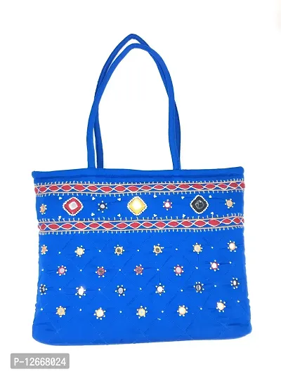 Buy Srishopify Handmade Traditional Fabric Handbags For Women Embroidery Mirror Work Shoulder Bags For Ladies medium 14x10x4 Inch Blue Tote Online In India At Discounted Prices