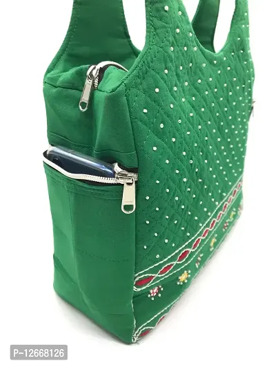srishopify handicrafts Traditional Bridal Handbags Adjustable Strap Hand Embroidery Tote Bag Handmade Shoulder Bag for Women Stylish Bridal Gift Items for Wedding 11 Inch Green-thumb3