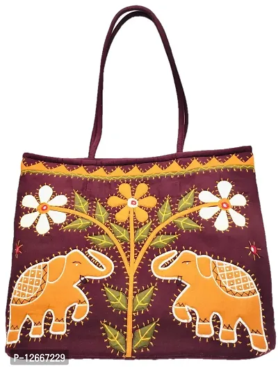 SriShopify Banjara embroidered Handcrafted handbags Aplic Mirror work Hand bag for Women | Travel Shoulder bag | Zipper Tote Bag | ladies Handmade bags | Shopping Hand bag Maroon handbags
