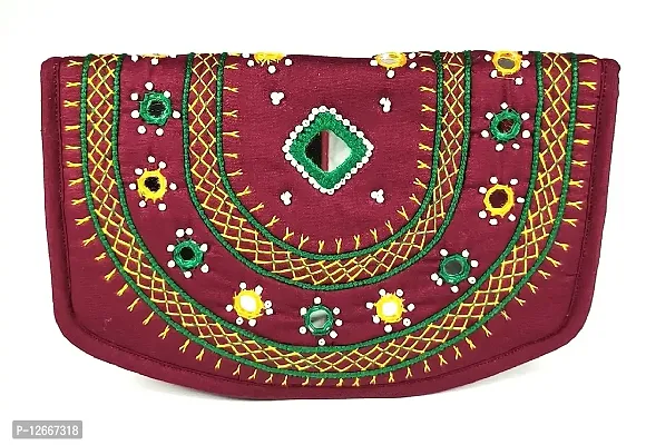 SriShopify Handicrafts ladies purse for women combo pack Banjara Traditional Hand Purse Cotton Clutch Purse for Women Wallet (8.5 Inch Mirror, Beads and Thread Work Handcraft) Red Blue-thumb3