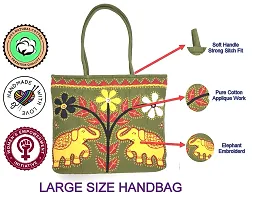 SriShopify Handicrafts Ethnic Multicolour Handbag for women Big size Travel Tote bags with Zip Ladies Olive shoulder bag (18 Inch Mirror Embroidery Work )-thumb2