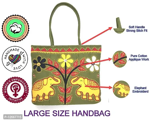 SriShopify Handicrafts Ethnic Multicolour Handbag for women Big size Travel Tote bags with Zip Ladies Olive shoulder bag (18 Inch Mirror Embroidery Work )-thumb3