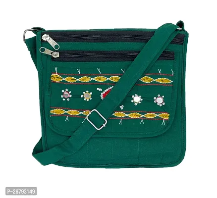 Srishopify Handicrafts Cotton Mobile Sling Bag For Women Stylish Side Shoulder Crossbody Bags For Girls Messenger Purse With Adjustable Strap 8 Inch Green