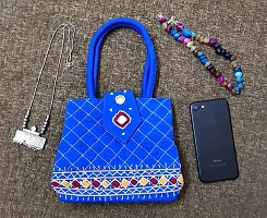 srishopify handicrafts Women Hand held bag Small Size designer handmade Mini hand purse small size for girls Blue Color (7.5x.7x2.5 Inch original Beads Thread Work)-thumb2