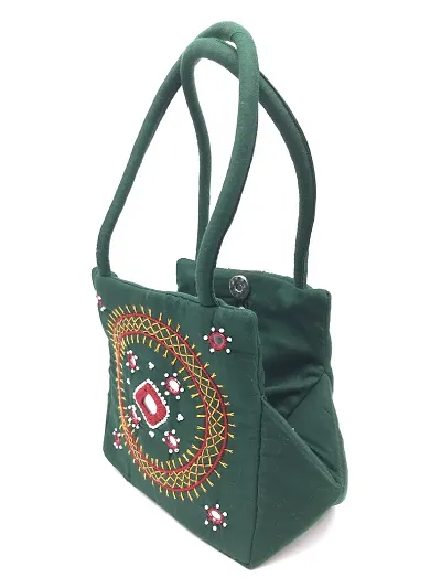 srishopify handicrafts Small Handbag for Womens Banjara Traditional Mini Handle Bag Handmade Hand Purse Cotton (Size 9x6x4 Inch original Mirror work Thread Work Beads)
