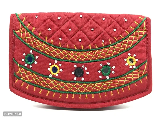 SriShopify Handicrafts Money Purse for Kids Banjara Mini Purse for Girls Clutch Purse Money Wallet (6.5 Inch Small Purse Red Original Mirrors Beads and Thread Work Handmade)-thumb0