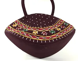 srishopify handicrafts Women Handbag MINI Handle Bag Banjara Traditional Hand Purse Cotton handmade (Small 6.5x9.5x3 Inch original Mirrors Beads and Thread Work Handcraft Pouch, Brown hand bag)-thumb3