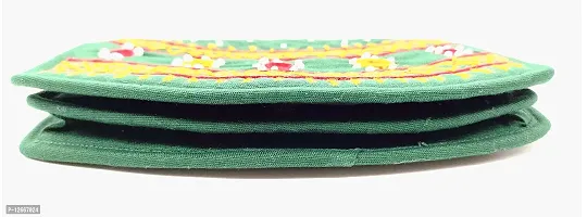 SriShopify Handicrafts Stylish Purse for Girls Fancy Trendy Wallet Banjara Original Mirror Work Money Pouch for Girls (6.5 inch Small Purse Green Two Fold Handmade Thread Work)-thumb4