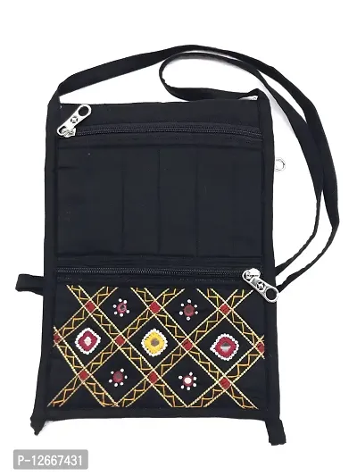 srishopify handicrafts Mobile Sling Bag for Women Handcrafted Unique Designer Rajasthani Embroidery Black (Medium 11x7.5 in Thread)