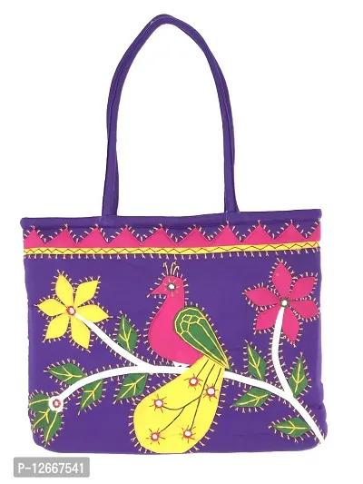 SriShopify Women Hand bag Stylish Handmade Banjara Embroidery Tote bags for Girls Birthday Gifts (Medium 14 Inch Mirrors Applique Work)-thumb0