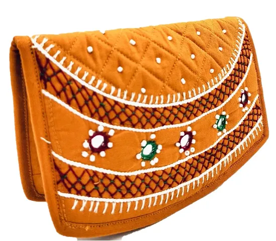 SriShopify Handicrafts Womens Handpurses Banjara hand Clutchs handmade Pouch(Small 6.5inch, Mirror Work Purse Beads Thread wallet)