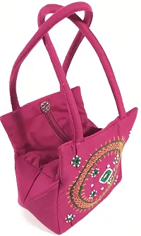 SriShopify Handicrafts Women?s Handbag Banjara Traditional Hobo Bag Purse Cotton handmade (Small, Mirror and Beads thread Work Handcraft Pouch, Pink and Green)-thumb2