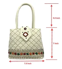 srishopify handicrafts Handheld MINI Hand Bag For Women Stylish Shopping Bag Handmade Cotton 7.5x.7x2.5 Inch White Colour (Needle Craft Original Beads Thread Work)-thumb3