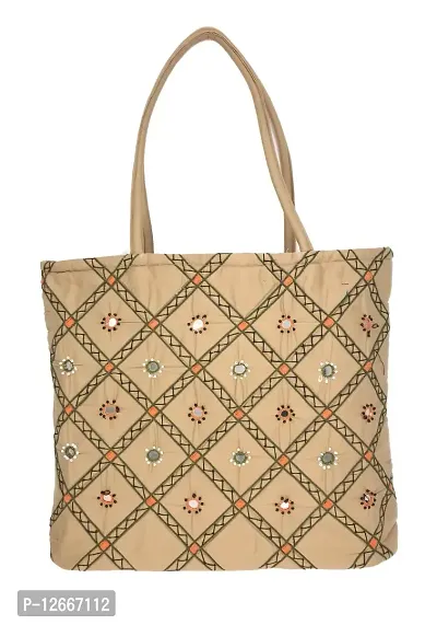 SriShopify Handcrafted Womenrsquo;s Handbag Travel Shoulder bag Traditional Tote bag Cotton handmade wedding gifts for marriage birthday (30x40x10 Medium size) (beige handbags for women)