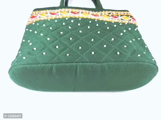SriShopify Handicrafts Women Mini Hand bag Banjara Traditional Handle Bag Hand Purse Cotton handmade (Small 7X9 Inch original Mirrors Beads and Thread Work Handcraft Pouch, Green)-thumb4