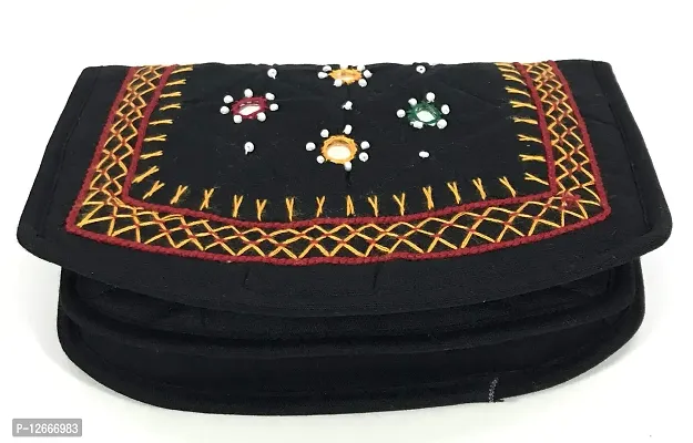 SriShopify Handicrafts Small Money Purse for Women Stylish Purse Fancy Trendy Wallet Banjara Original Mirror Work Money Pouch for Girls (6.5 inch Small Purse Two Fold Mehandi Green Black)-thumb5