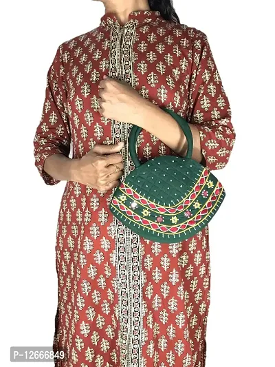 srishopify handicrafts Women Handmade Beautiful and Traditional Banjara bag Small size Hobo bag for ladies hand held bag green 9.5x6.5x3.5 inch-thumb2