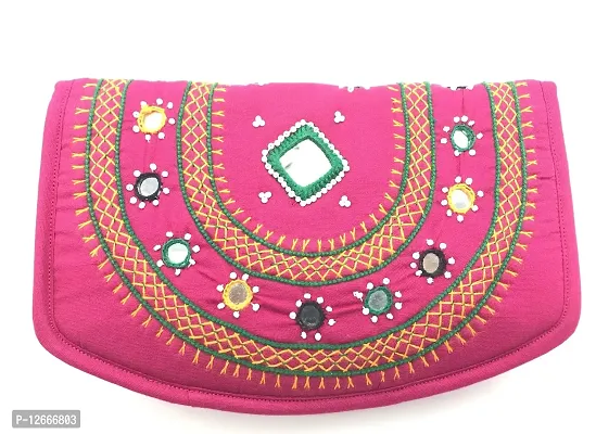 SriShopify Handicrafts Ladies Wallet for Womens Hand Purse ladies clutches purses phone case (Medium Money Clutch purse pink 8.5 Inch Original Mirror Beads and Thread Work handmade)-thumb0