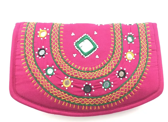 SriShopify Handicrafts Women Wallet Banjara Hand Purse Girls Stylish, Cotton ladies clutches purses phone case (Medium Wallet 8.5 Inch Original Mirrors Beads and Thread Work handmade)