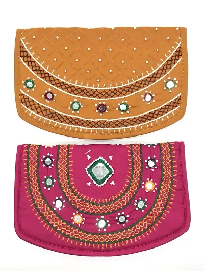 SriShopify Handicrafts Mobile wallet for women hand purse for girls trendy pouch banjara original mirror work ladies purse combo pack (8.5 inch batwa Bag Two Fold Handmade thread work)
