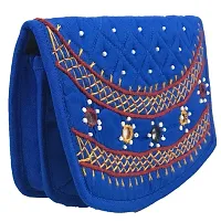 SriShopify Handicrafts Womens Hand Purse Combo Pack Banjara Traditional Hand Poches Cotton Clutch Purse for Girls Wallet (6.5 Inch Blue Brown Purse Mirror, Beads Thread Work Handcraft)-thumb1