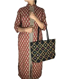 SriShopify Handcrafted Women's Hand Made Traditional Tote Shoulder Bag for Party Wedding Rakhi Gift (30x40x10 cm original Mirror Work applique work Stylish)-thumb3