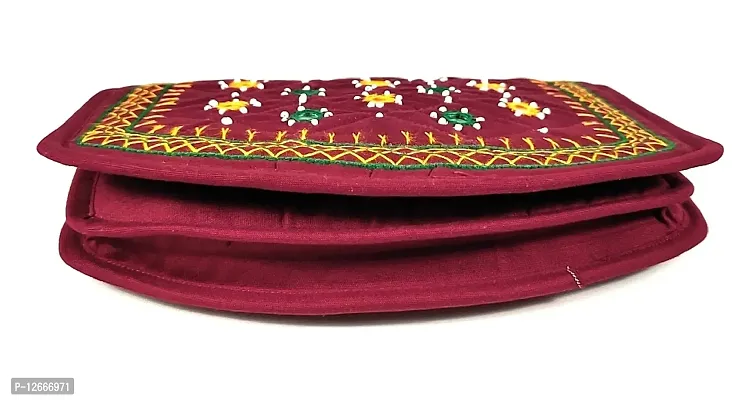 SriShopify Handicrafts Ladies Hand purse Banjara clutch, Cotton handmade Girls wallet (Medium 8.5 Inch, Maroon, Mirror work and Thread)-thumb2