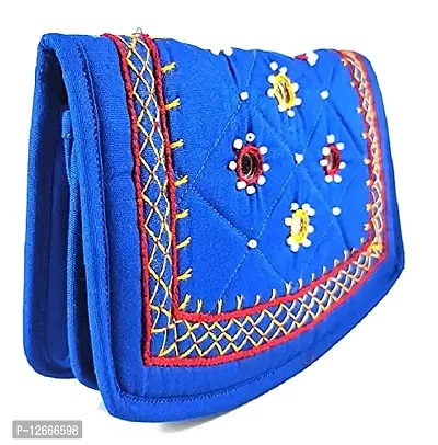 SriShopify Handicrafts Mini Women Wallets Combo for Ladies Trendy Pocket Pouch Banjara Original Mirror Work Money Wallet for Girls (6.5 inch Small Pouch Blue Olive Green Two Fold)-thumb2