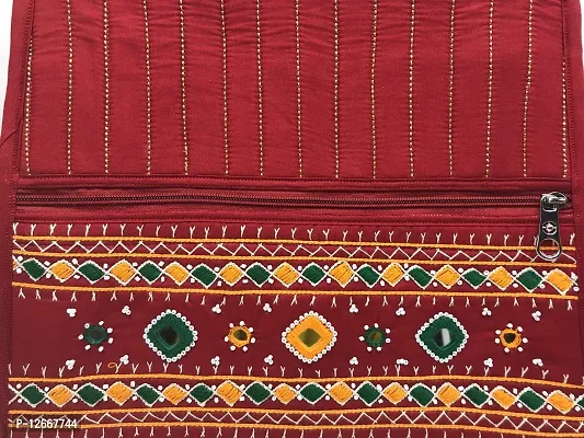 SriShopify Handicrafts Traditinoal Bridal handbags Hand Embroidery Tote Bag Handmade shoulder bag for women hand bags stylish Red Handbag (Size 12x13x5 inch Original Mirros and Beads)-thumb5