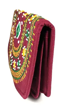 srishopify handicrafts Ladies Hand purse Banjara clutch, Cotton handmade ladies wallet (Medium 9 Inch, Maroon, Mirror Work, Beads and Thread)-thumb3