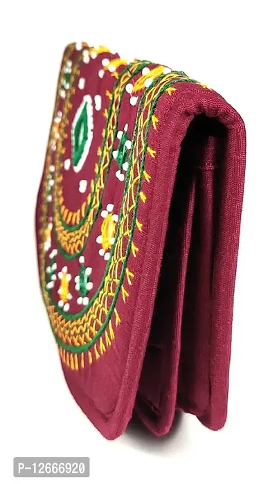 srishopify handicrafts Ladies Hand purse Banjara clutch, Cotton handmade ladies wallet (Medium 9 Inch, Maroon, Mirror Work, Beads and Thread)-thumb4