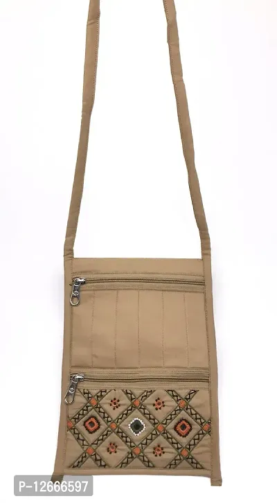 srishopify handicrafts sling mobile bag for women stylish trendy Mirror Work sling bag purse for women Cream (Medium 11x7.5 in Mirror Work Thread)-thumb4
