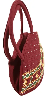 srishopify handicrafts Small top handle bag Original Handmade bags for ladies Hobo bag for Girls (Cotton Handcrafted Mini Size 9.5x6.5x3.5 Inch Maroon handbag)-thumb3